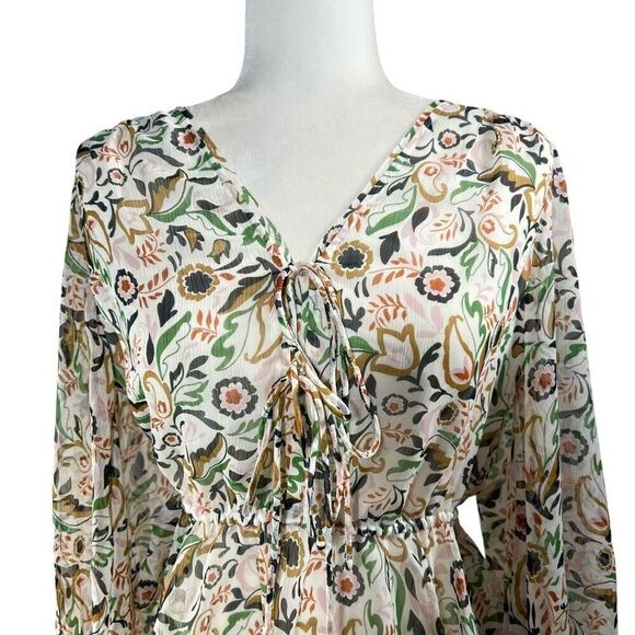 Ted Baker XS to Small Cream Floral Brienna Tie Front Blouse - Picture 2 of 13